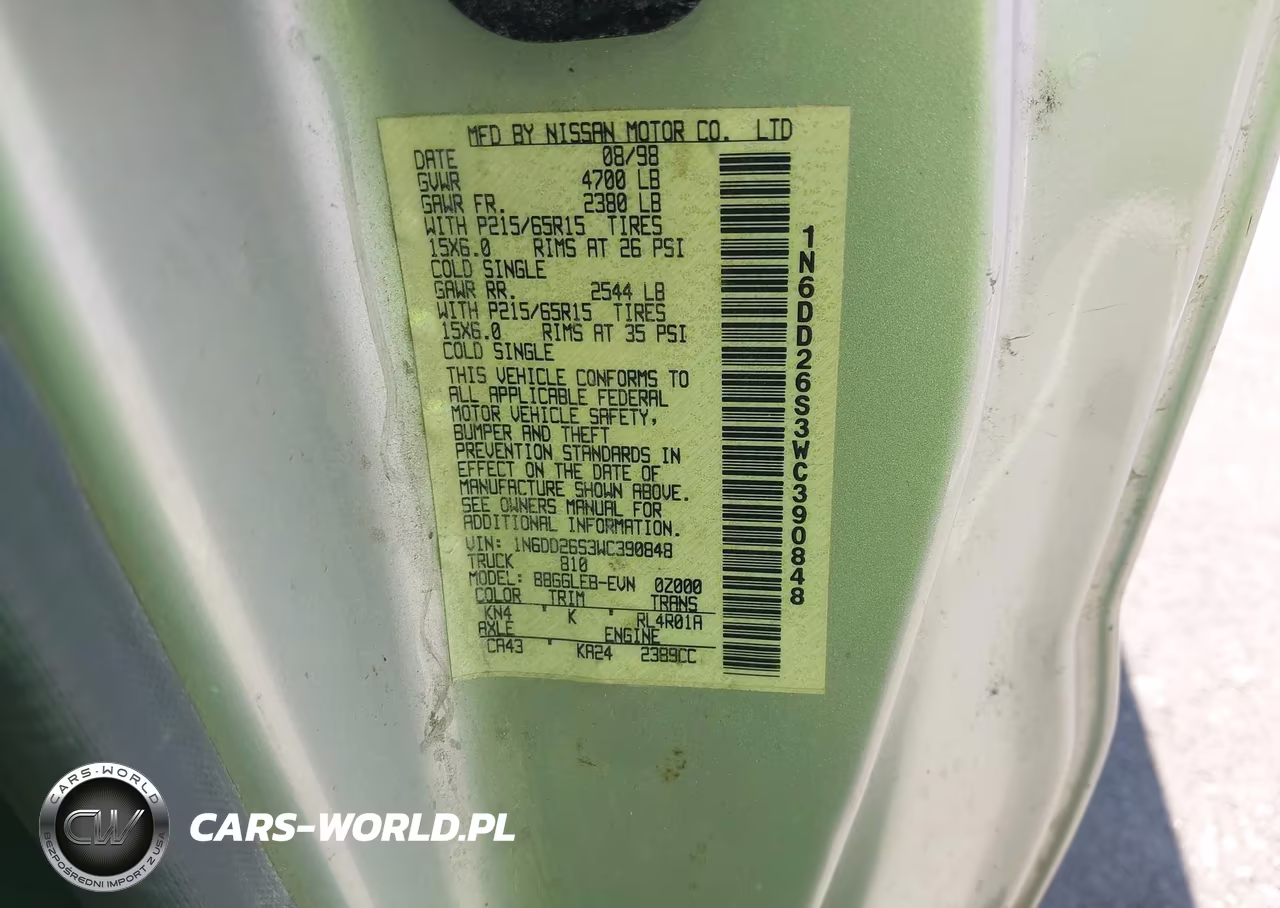 1998 Nissan Frontier Se-Xe VIN:1N6DD26S3WC390848 - 9