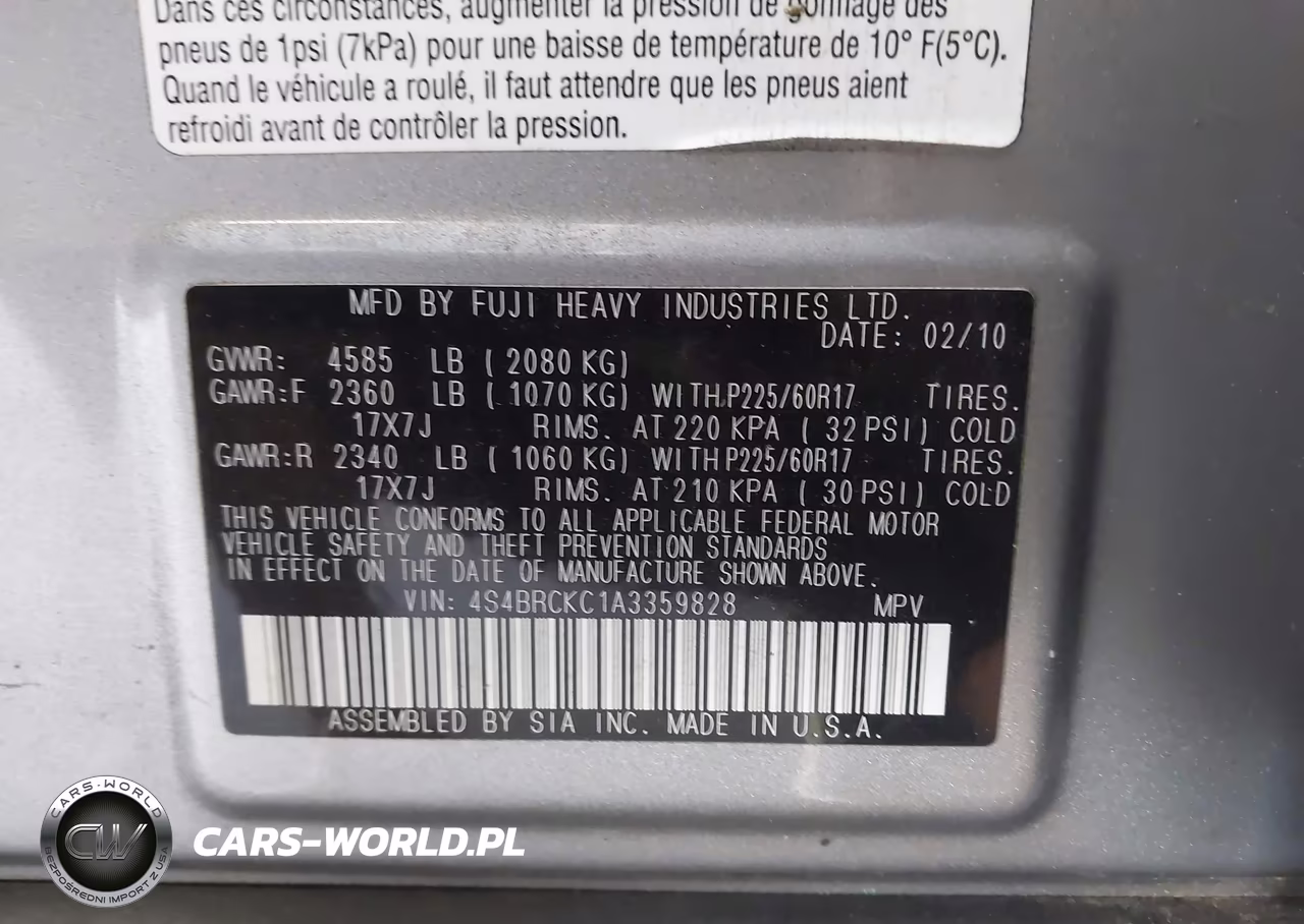2010 Subaru Outback 2.5I Limited VIN:4S4BRCKC1A3359828 - 9