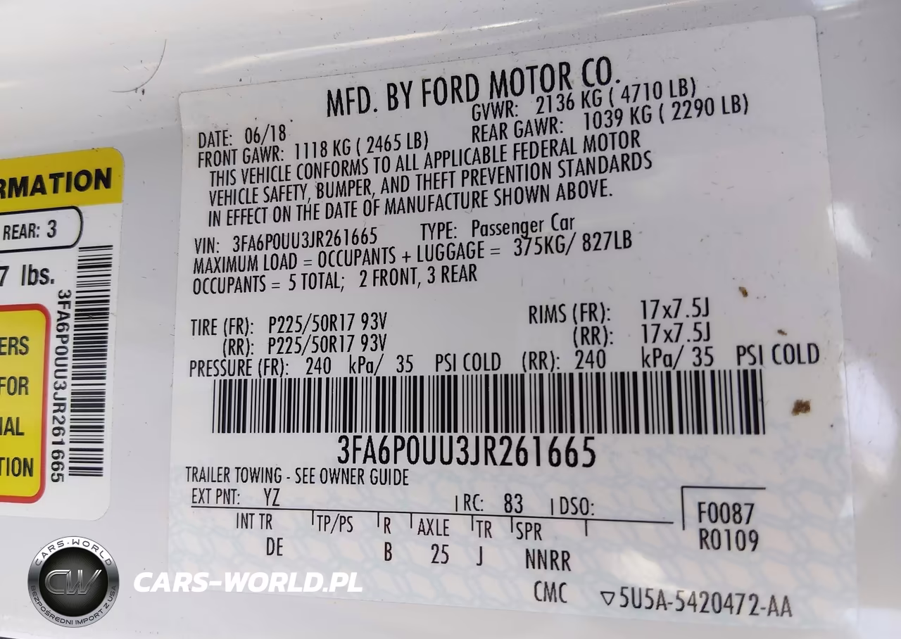 2018 Ford Fusion Hybrid S VIN:3FA6P0UU3JR261665 - 9