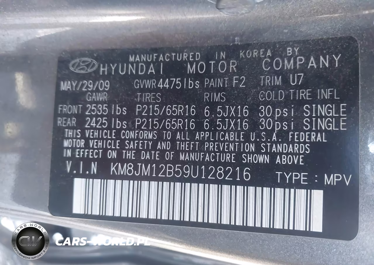2009 Hyundai Tucson Gls VIN:KM8JM12B59U128216 - 9