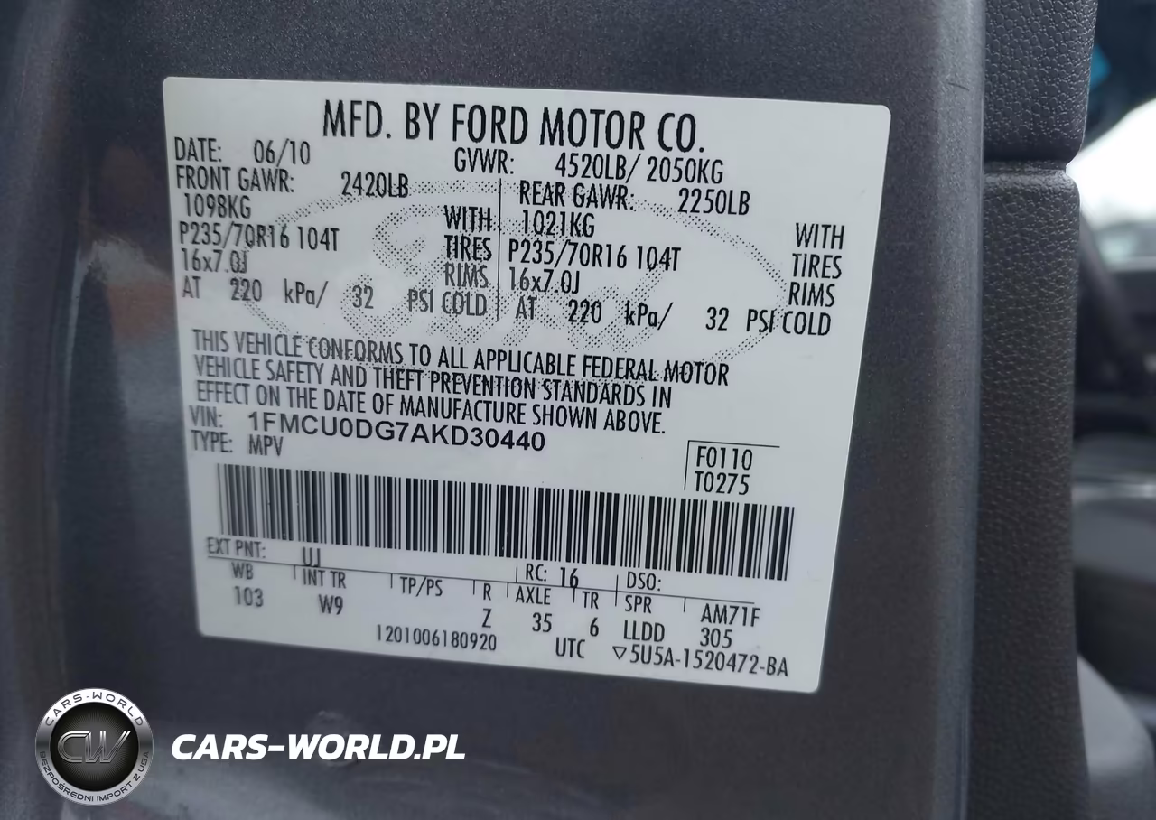 2010 Ford Escape Xlt VIN:1FMCU0DG7AKD30440 - 9