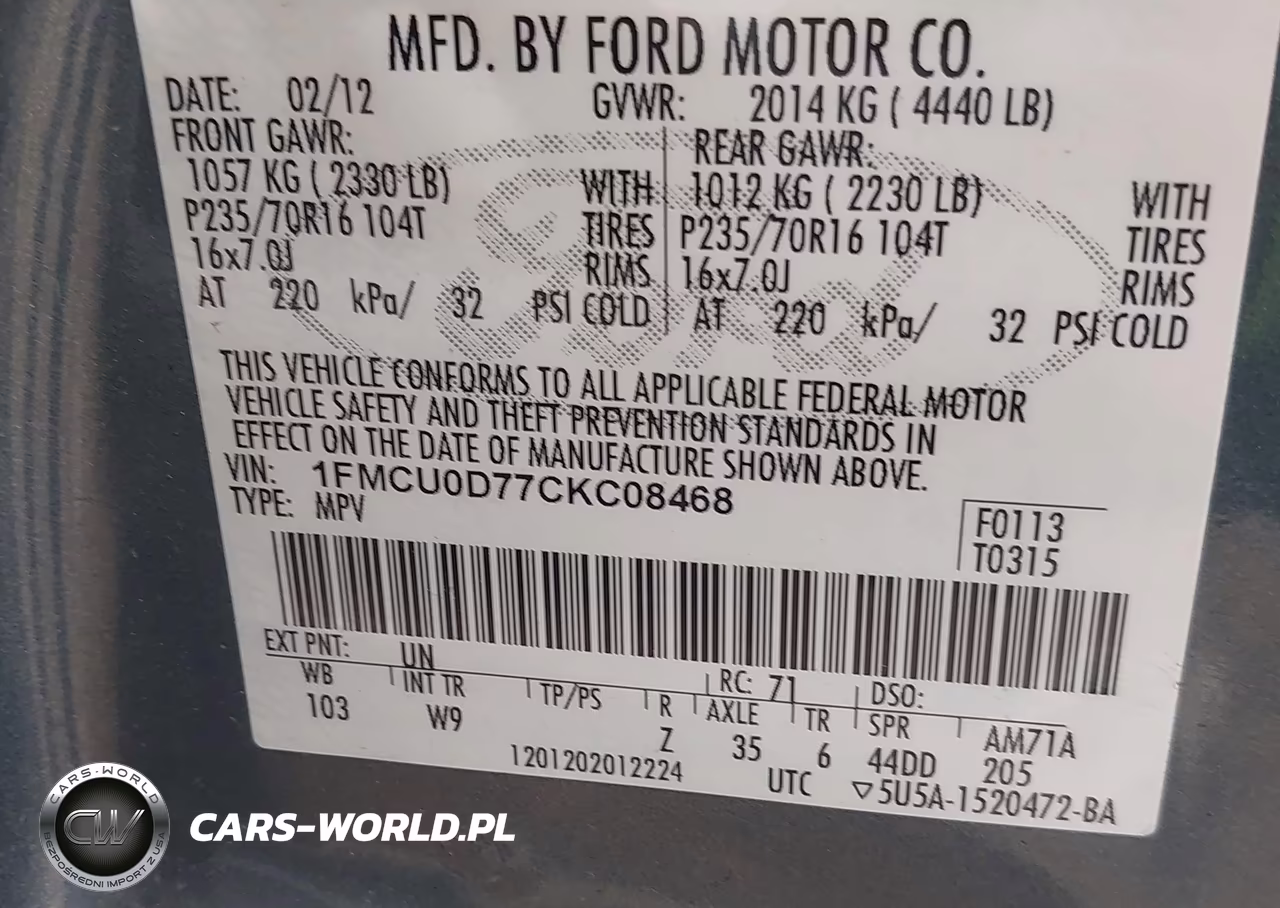 2012 Ford Escape Xlt VIN:1FMCU0D77CKC08468 - 9