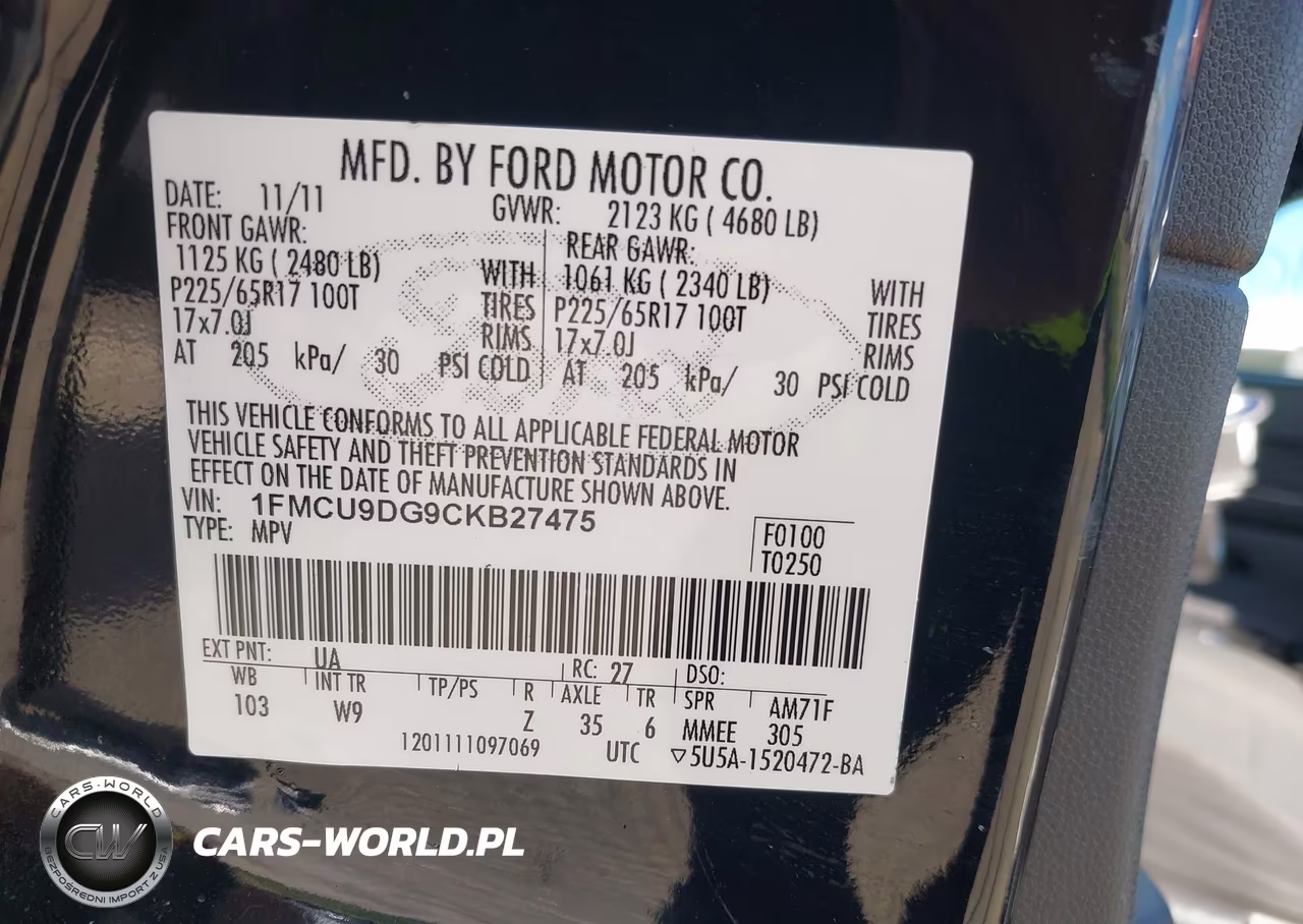 2012 Ford Escape Xlt VIN:1FMCU9DG9CKB27475 - 9