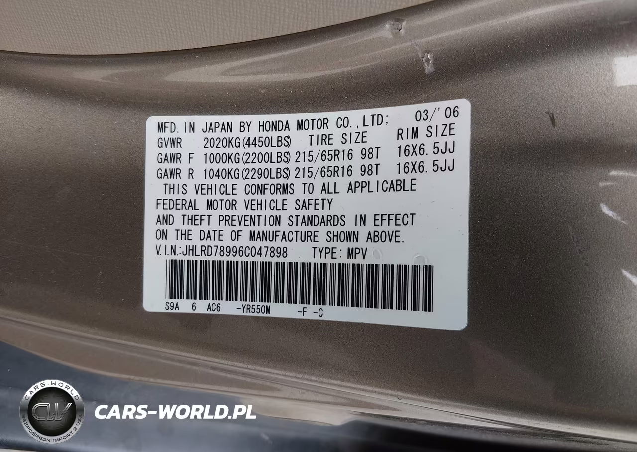 2006 Honda Cr-V Se VIN:JHLRD78996C047898 - 9
