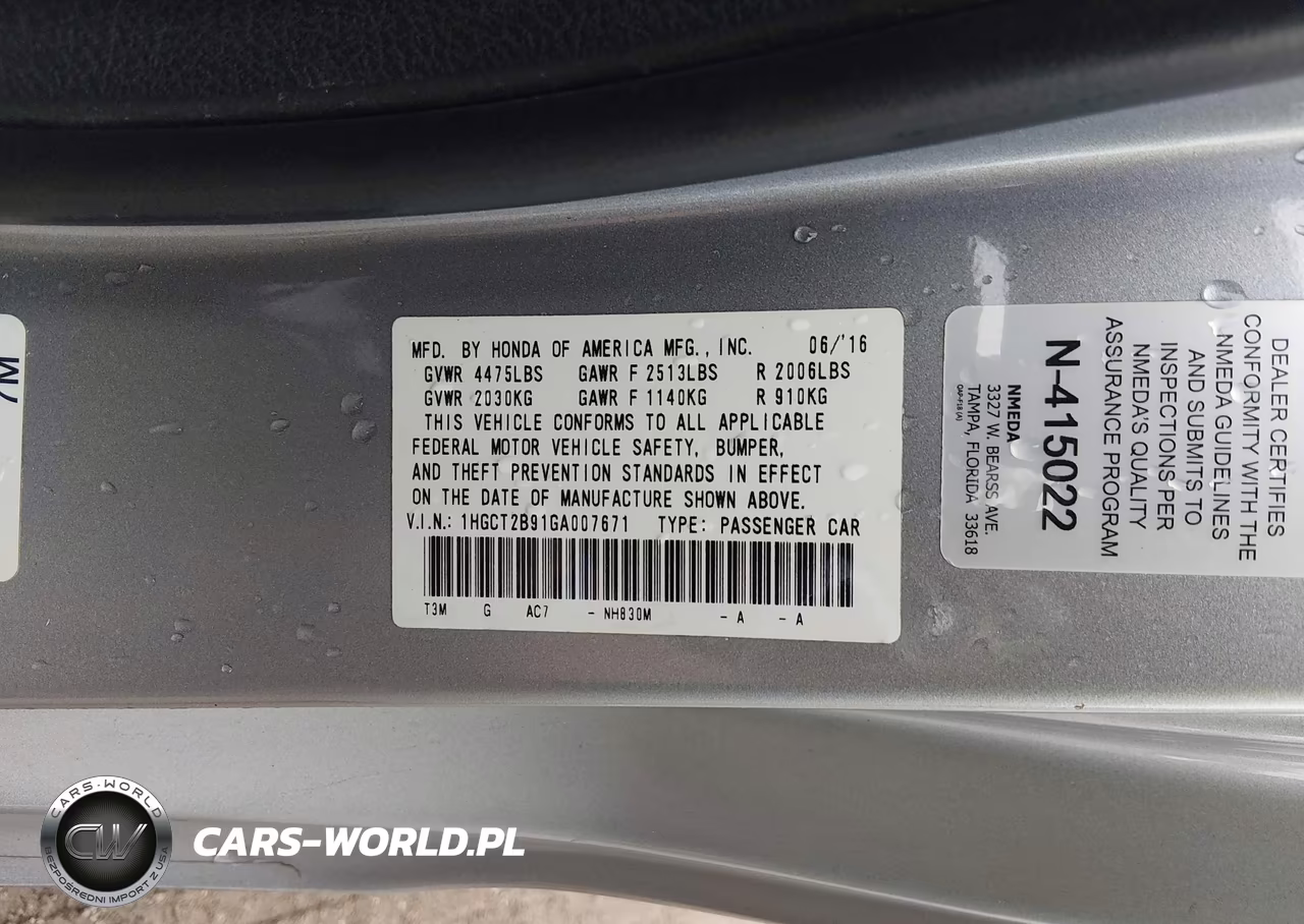 2016 Honda Accord Ex-L V-6 VIN:1HGCT2B91GA007671 - 9