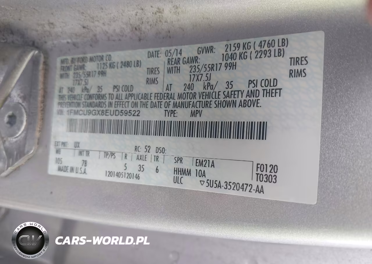 2014 Ford Escape Se VIN:1FMCU9GX8EUD59522 - 9