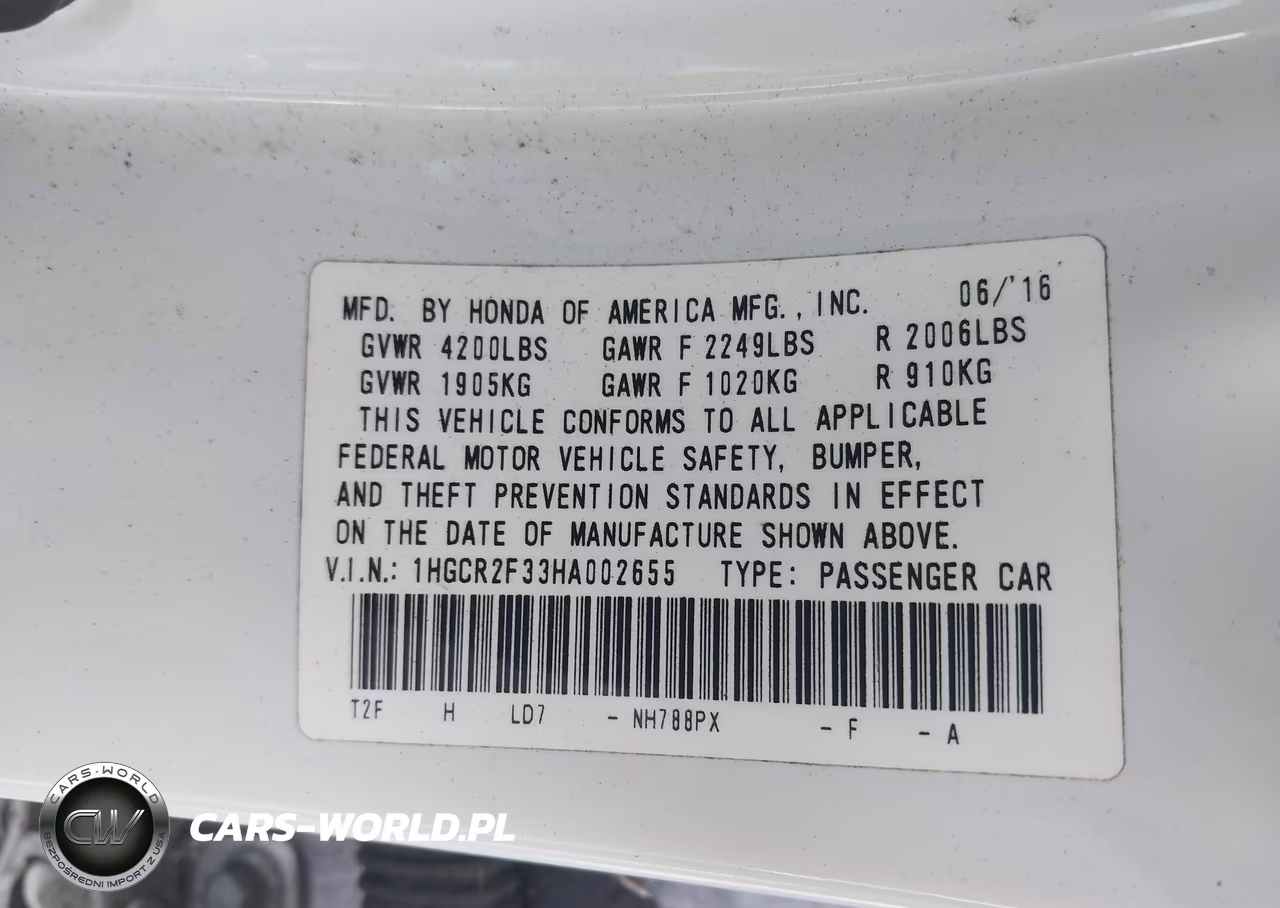 2017 Honda Accord Lx VIN:1HGCR2F33HA002655 - 9