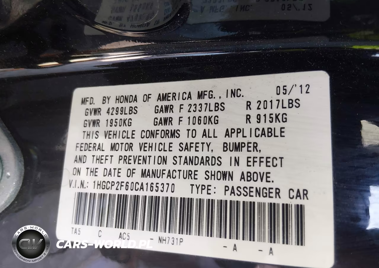 2012 Honda Accord 2.4 Se VIN:1HGCP2F60CA165370 - 9