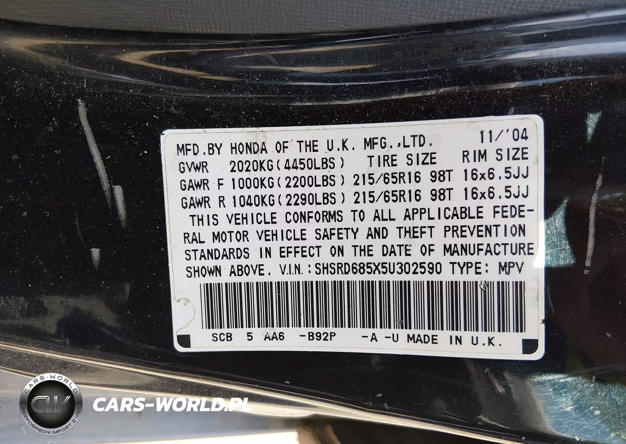 2005 Honda Cr-V Lx VIN:SHSRD685X5U302590 - 9