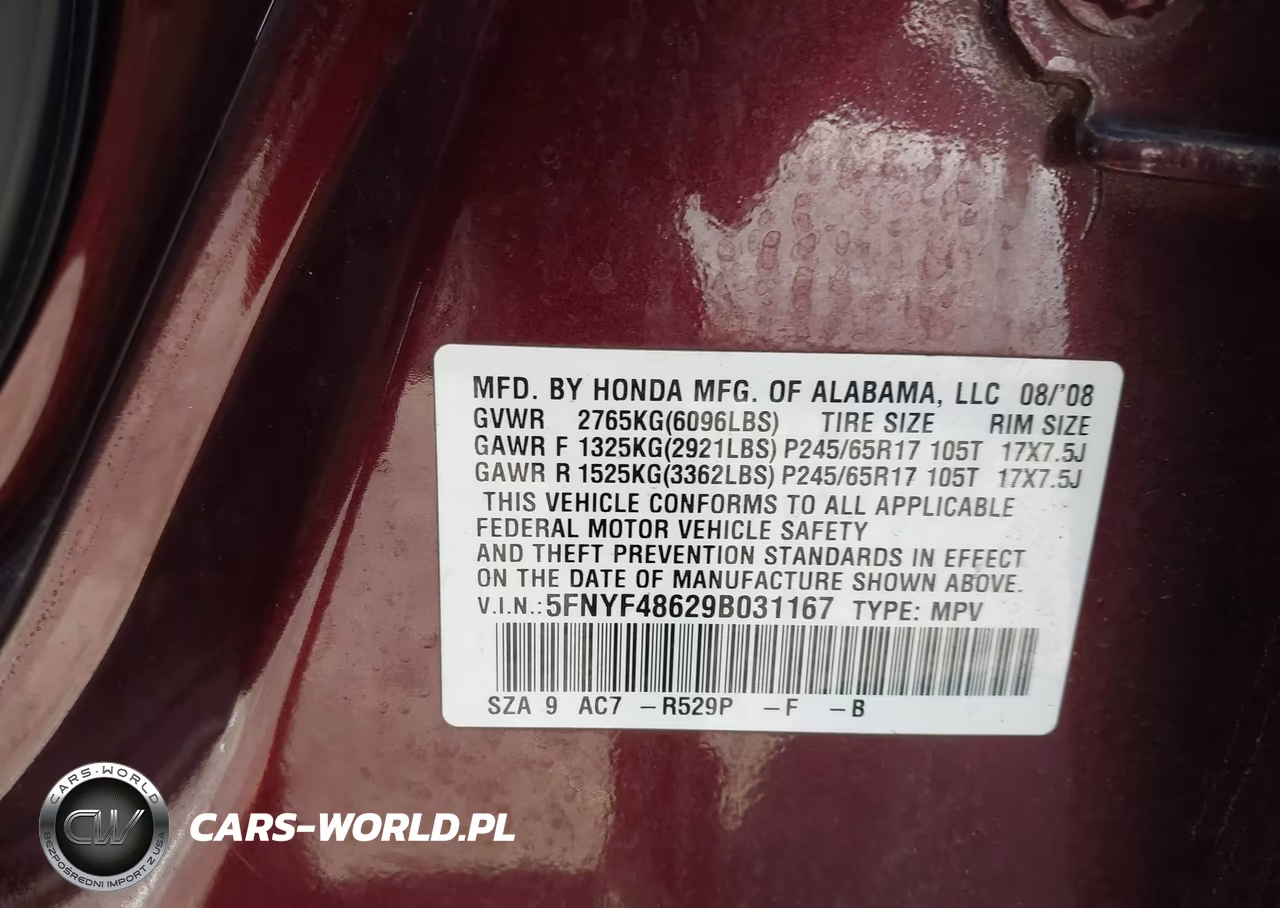 2009 Honda Pilot Ex-L VIN:5FNYF48629B031167 - 9