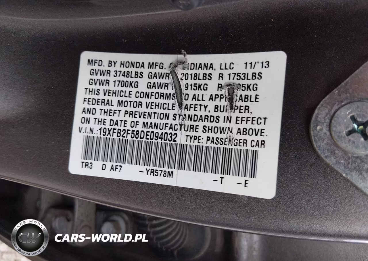 2013 Honda Civic Lx VIN:19XFB2F58DE094032 - 9