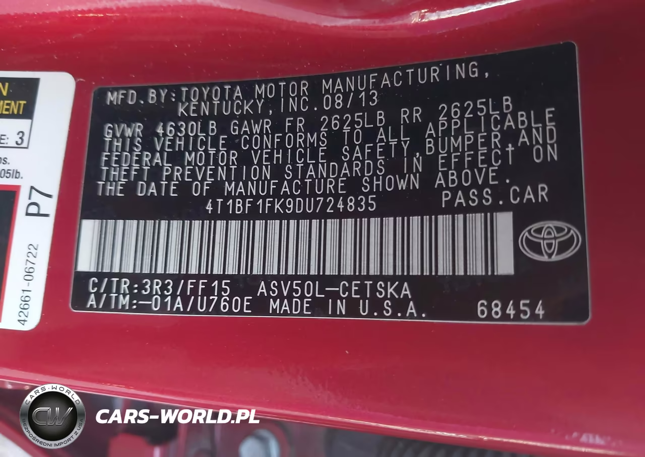 2013 Toyota Camry Se VIN:4T1BF1FK9DU724835 - 9
