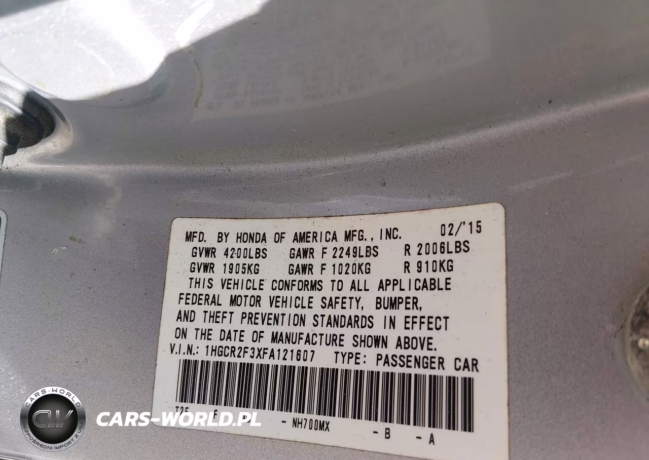 2015 Honda Accord Lx VIN:1HGCR2F3XFA121607 - 9