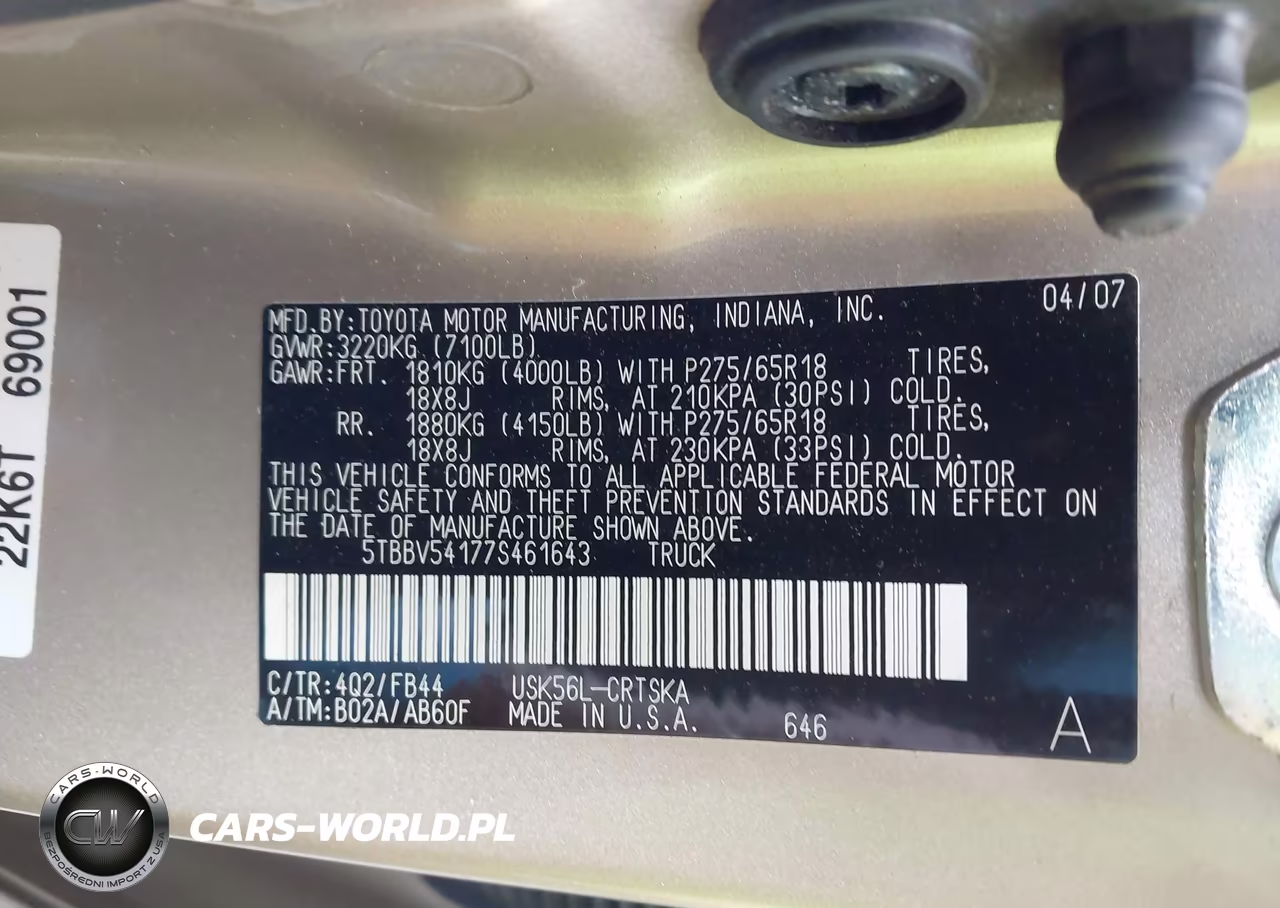 2007 Toyota Tundra Sr5 5.7L V8 VIN:5TBBV54177S461643 - 9