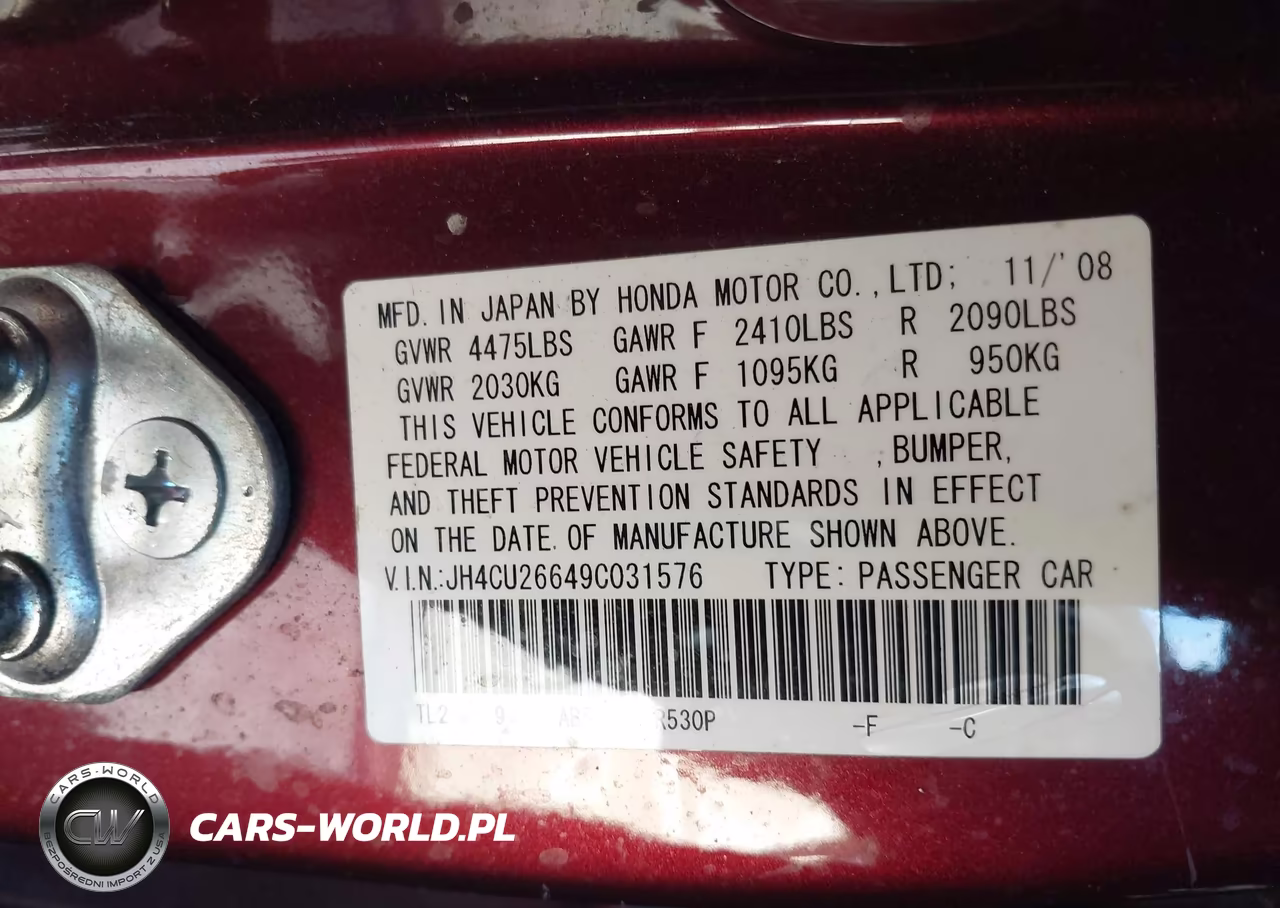 2009 Acura Tsx VIN:JH4CU26649C031576 - 9