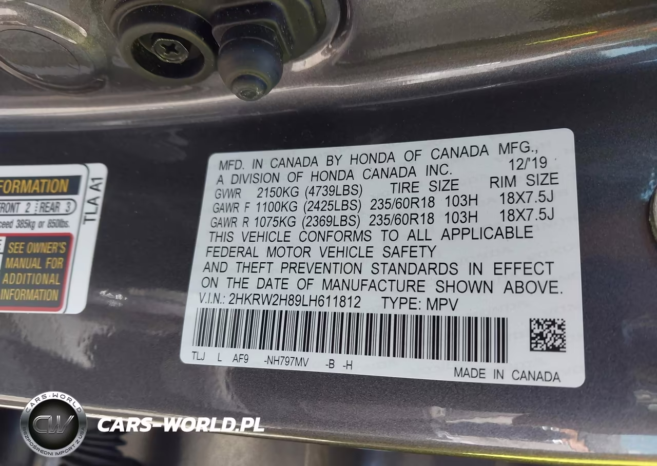 2020 Honda Cr-V Awd Ex-L VIN:2HKRW2H89LH611812 - 9