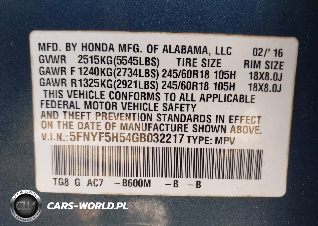 2016 Honda Pilot Ex-L VIN:5FNYF5H54GB032217 - 9