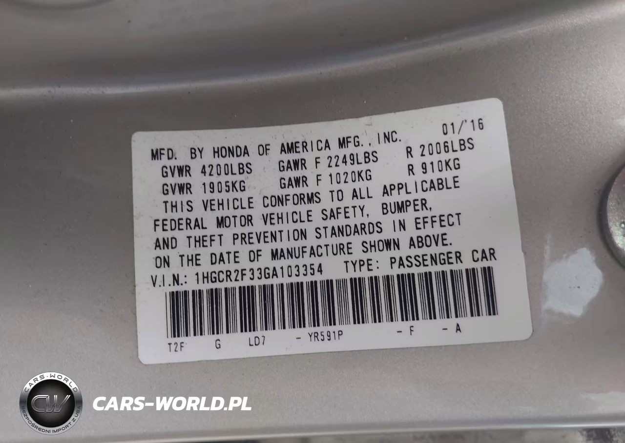 2016 Honda Accord Lx VIN:1HGCR2F33GA103354 - 9