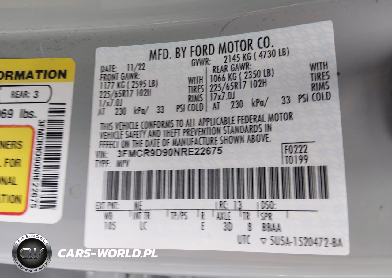 2022 Ford Bronco Sport Badlands VIN:3FMCR9D90NRE22675 - 9