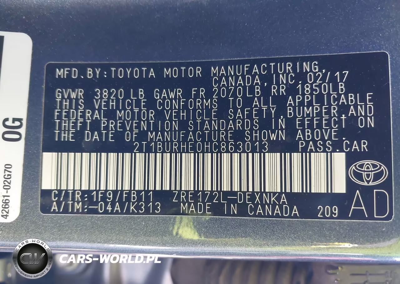 2017 Toyota Corolla Le VIN:2T1BURHE0HC863013 - 9