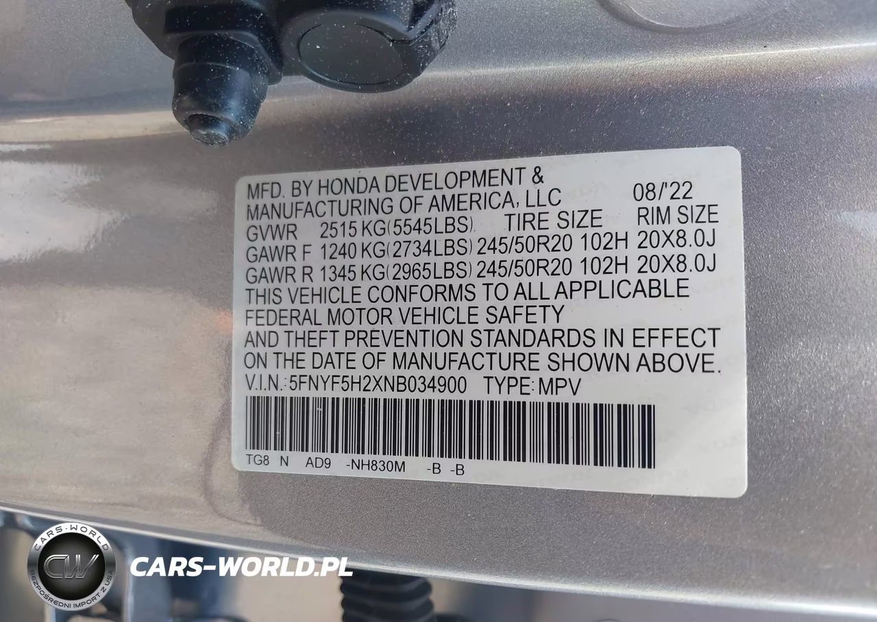 2022 Honda Pilot 2Wd Special Edition VIN:5FNYF5H2XNB034900 - 9