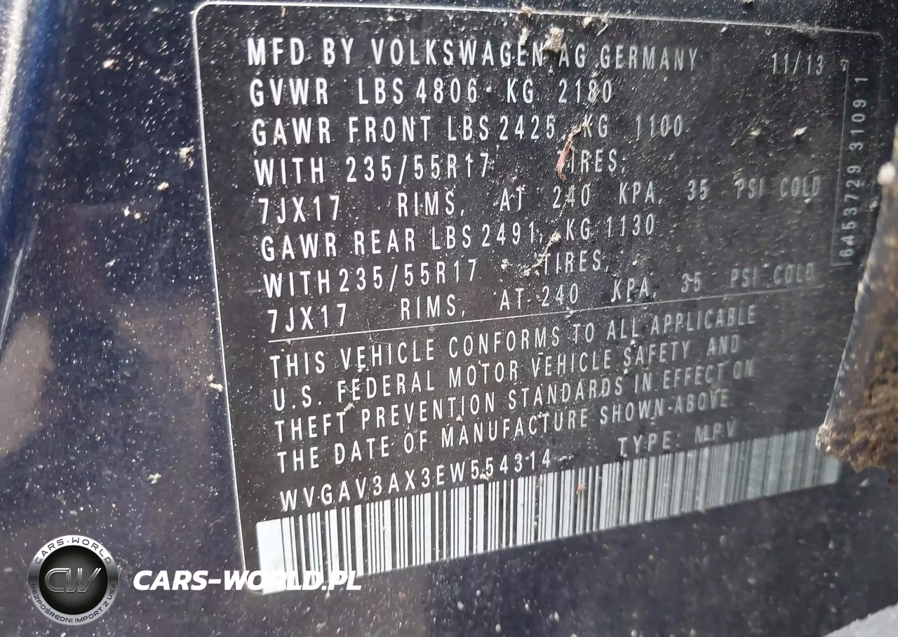 2014 Volkswagen Tiguan Se VIN:WVGAV3AX3EW554314 - 9