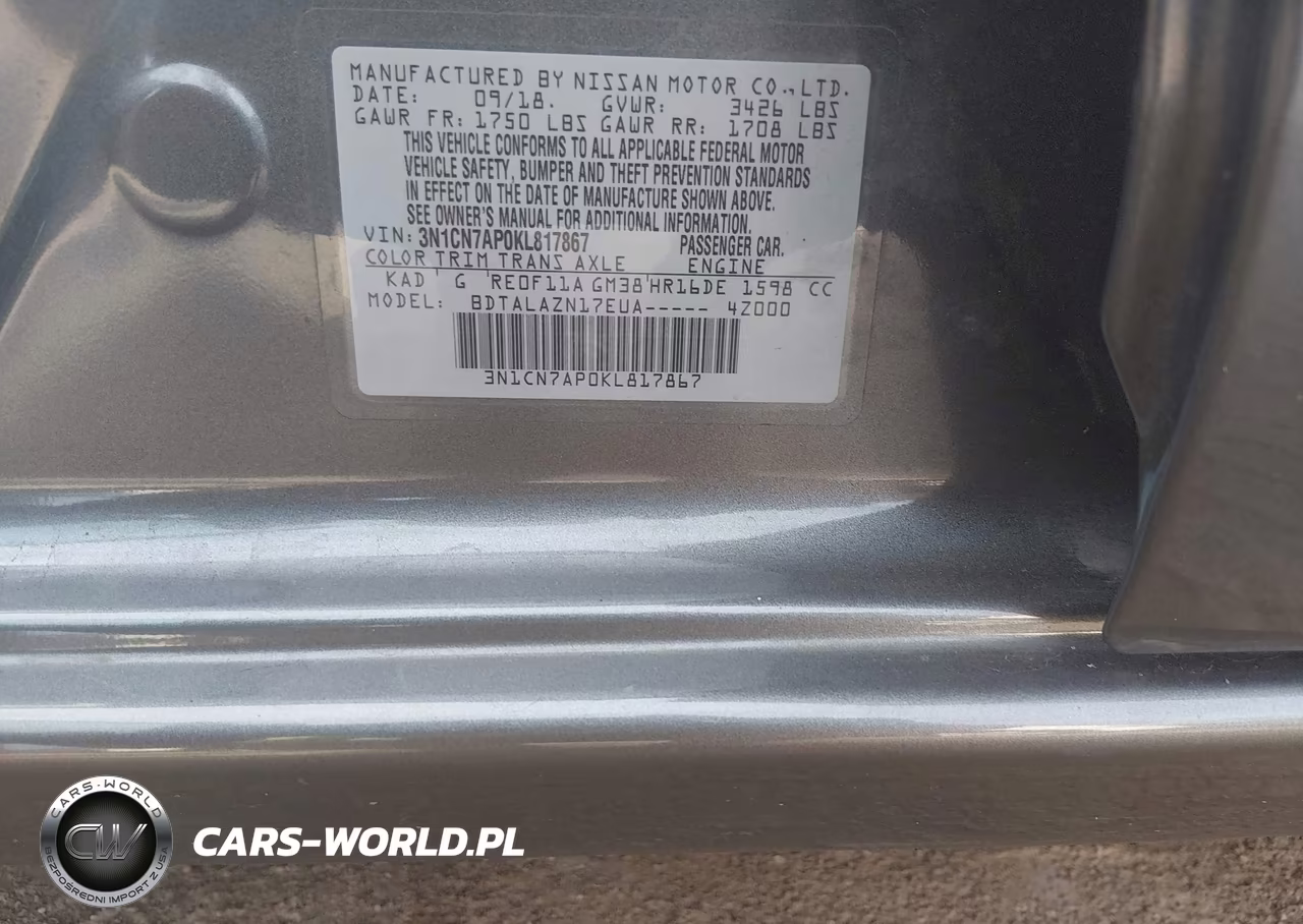 2019 Nissan Versa 1.6 S+ VIN:3N1CN7AP0KL817867 - 9