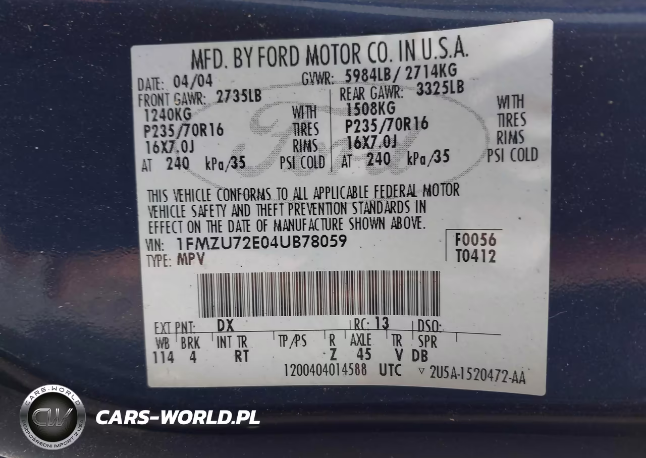2004 Ford Explorer Xls VIN:1FMZU72E04UB78059 - 9