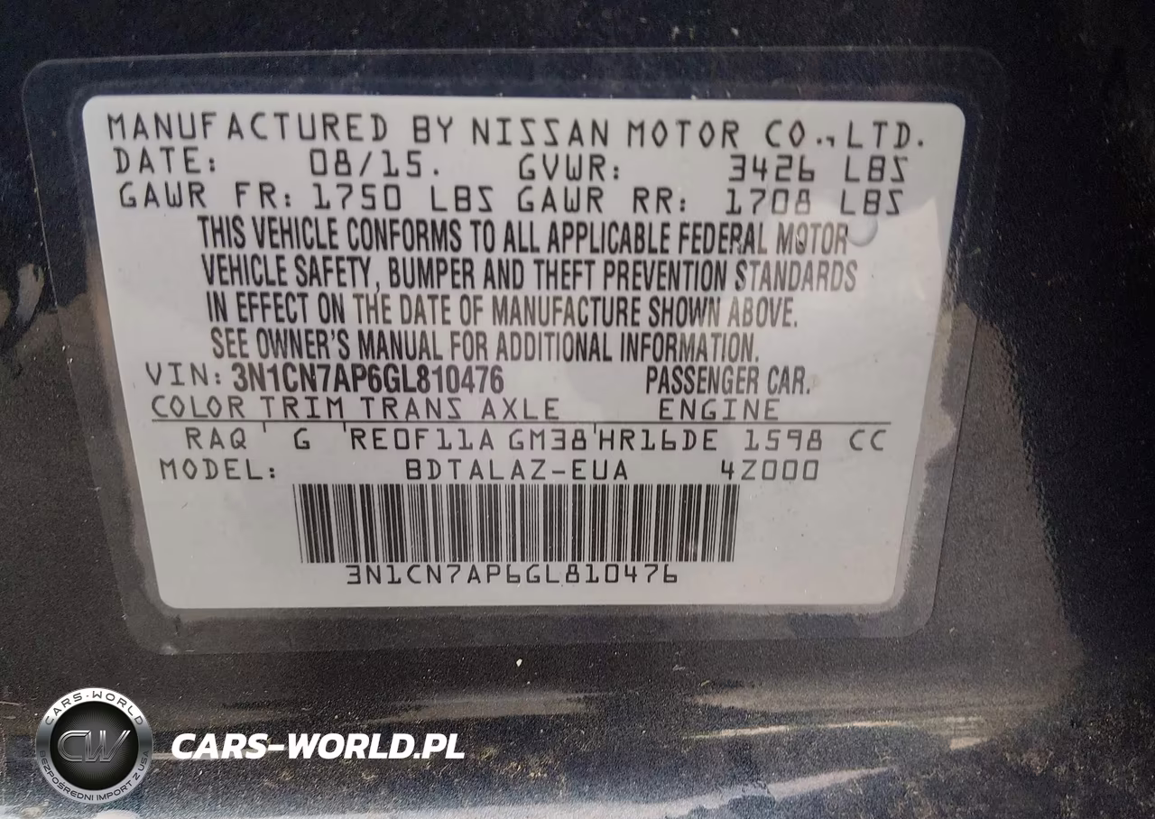 2016 Nissan Versa 1.6 S-1.6 S+-1.6 Sl-1.6 Sv VIN:3N1CN7AP6GL810476 - 9