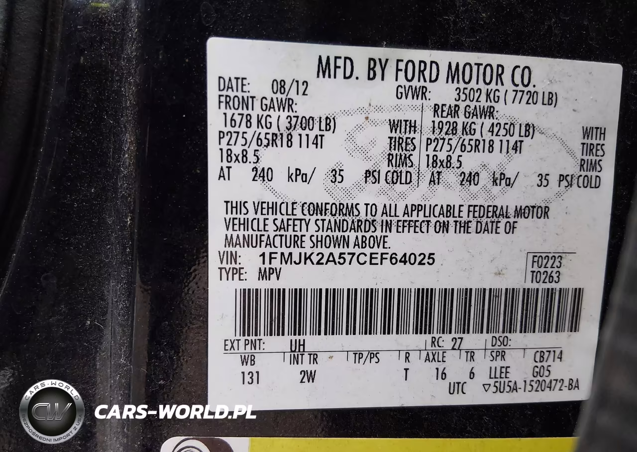 2012 Ford Expedition El Limited VIN:1FMJK2A57CEF64025 - 9