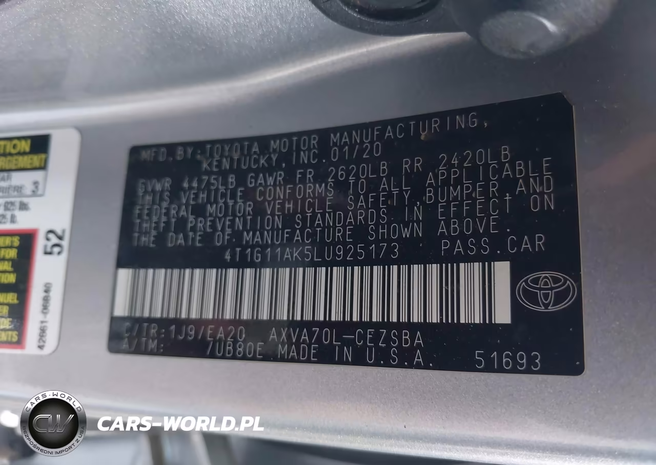 2020 Toyota Camry Se VIN:4T1G11AK5LU925173 - 9