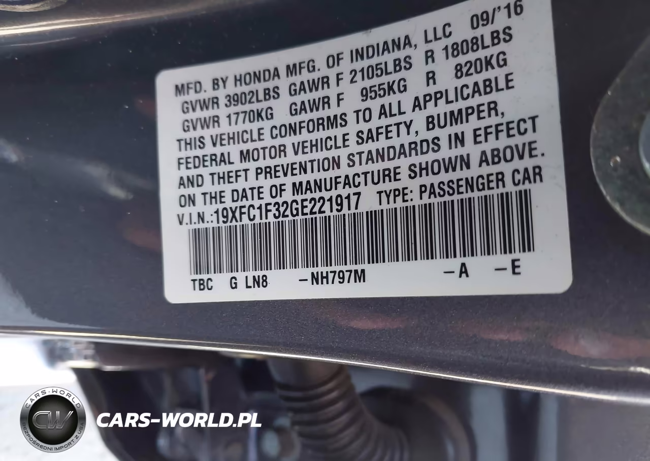 2016 Honda Civic Ex-T VIN:19XFC1F32GE221917 - 9