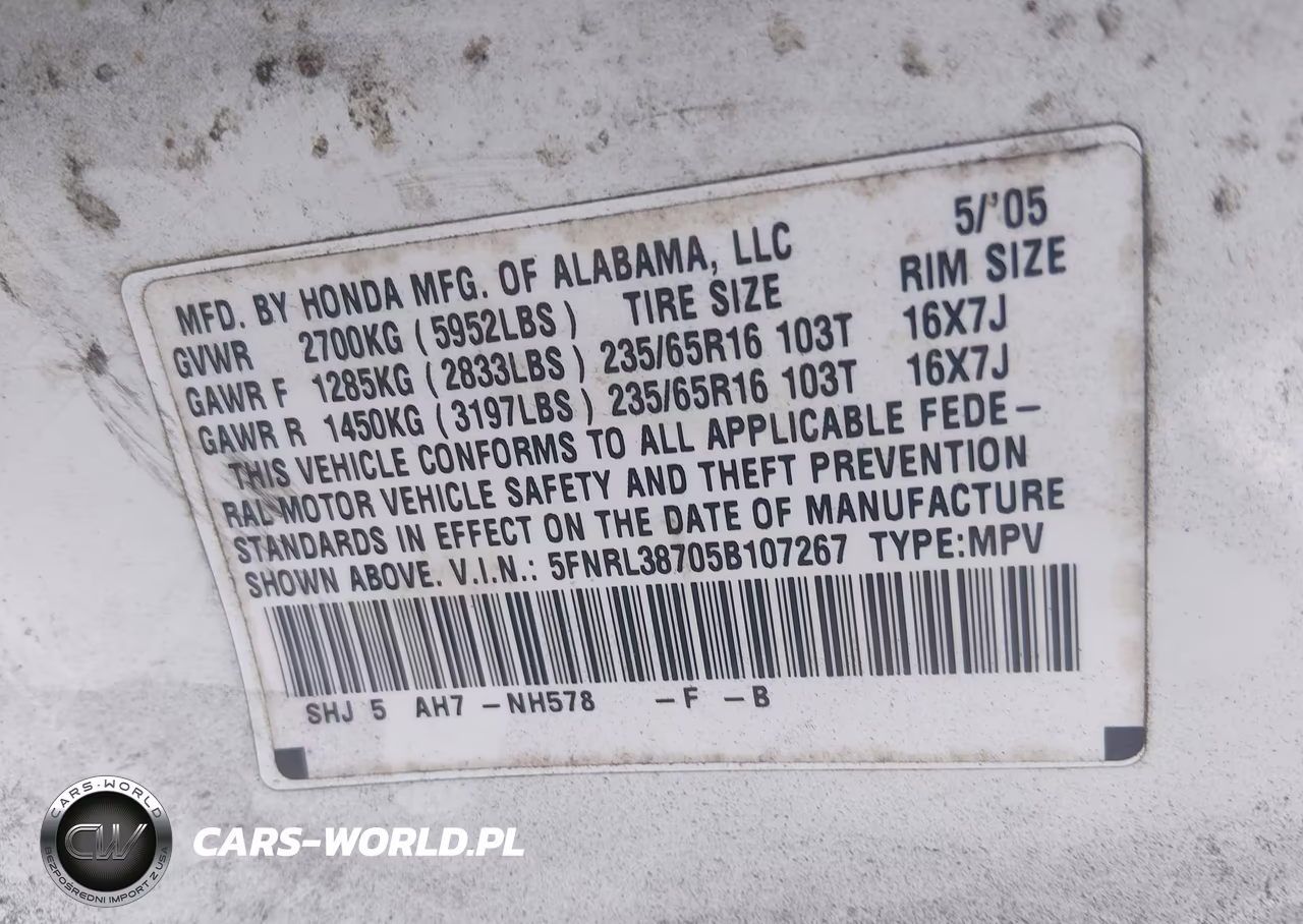 2005 Honda Odyssey Ex-L VIN:5FNRL38705B107267 - 9