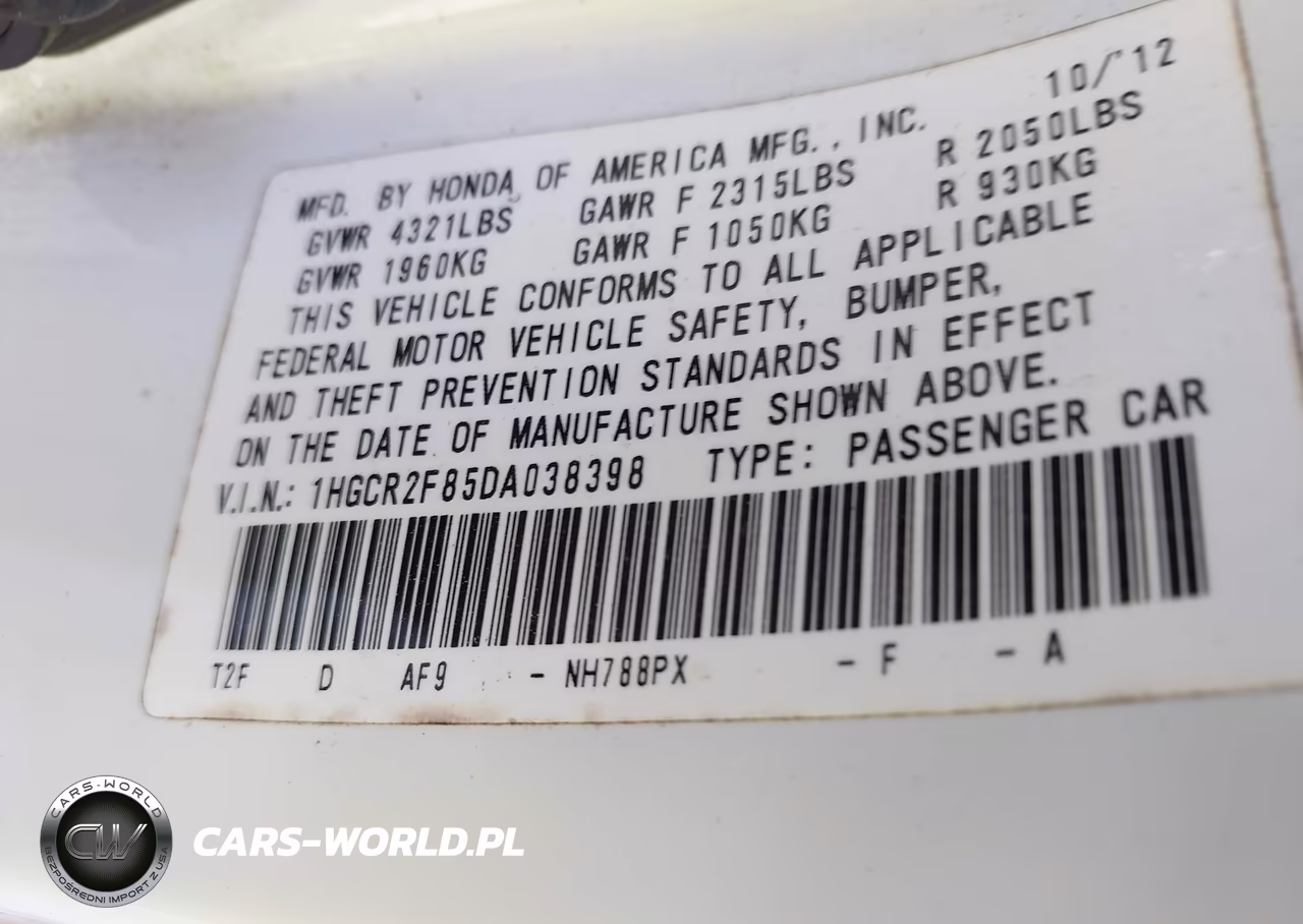 2013 Honda Accord Ex-L VIN:1HGCR2F85DA038398 - 9