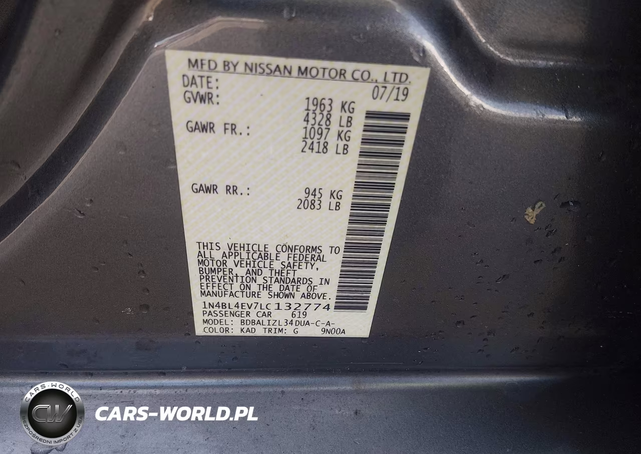 2020 Nissan Altima Sl Fwd VIN:1N4BL4EV7LC132774 - 9