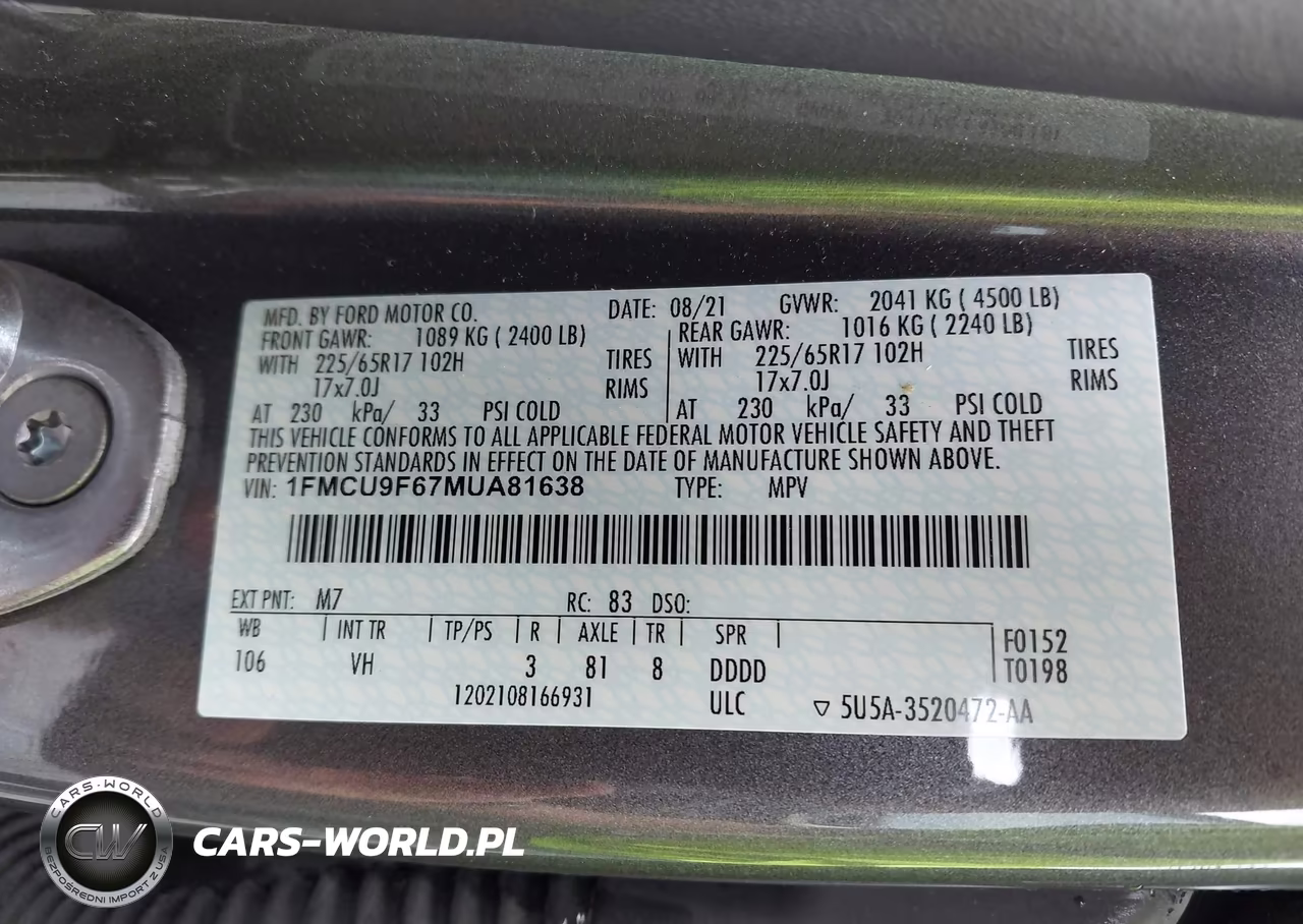 2021 Ford Escape S VIN:1FMCU9F67MUA81638 - 9