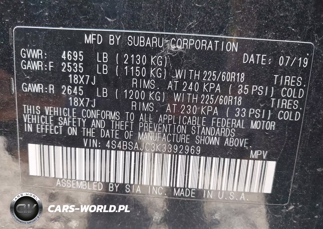 2019 Subaru Outback 2.5I Limited VIN:4S4BSAJC3K3392969 - 9
