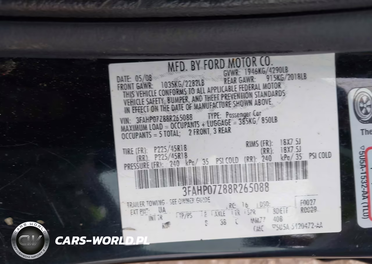 2008 Ford Fusion Se VIN:3FAHP07Z88R265088 - 9