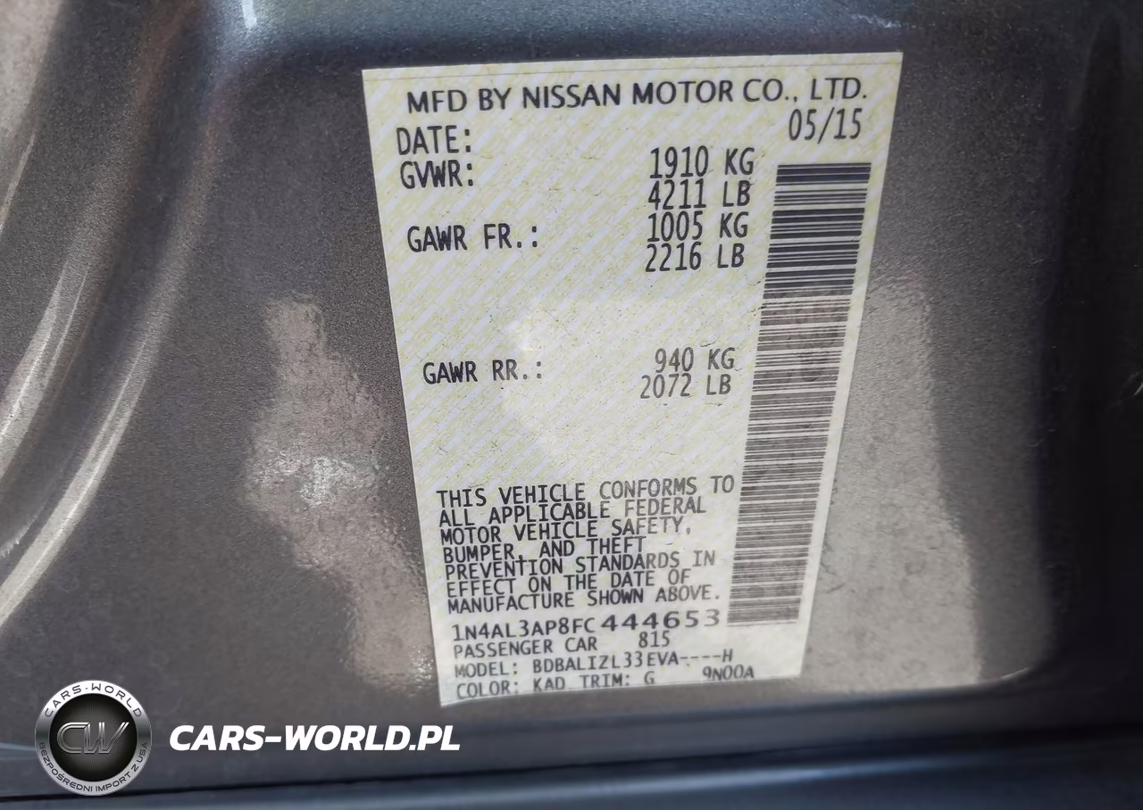 2015 Nissan Altima 2.5 Sv VIN:1N4AL3AP8FC444653 - 9