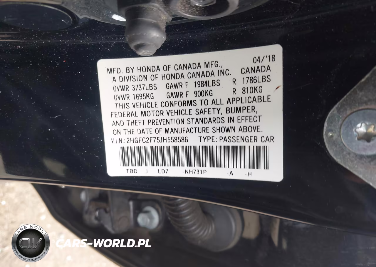 2018 Honda Civic Ex VIN:2HGFC2F75JH558586 - 9