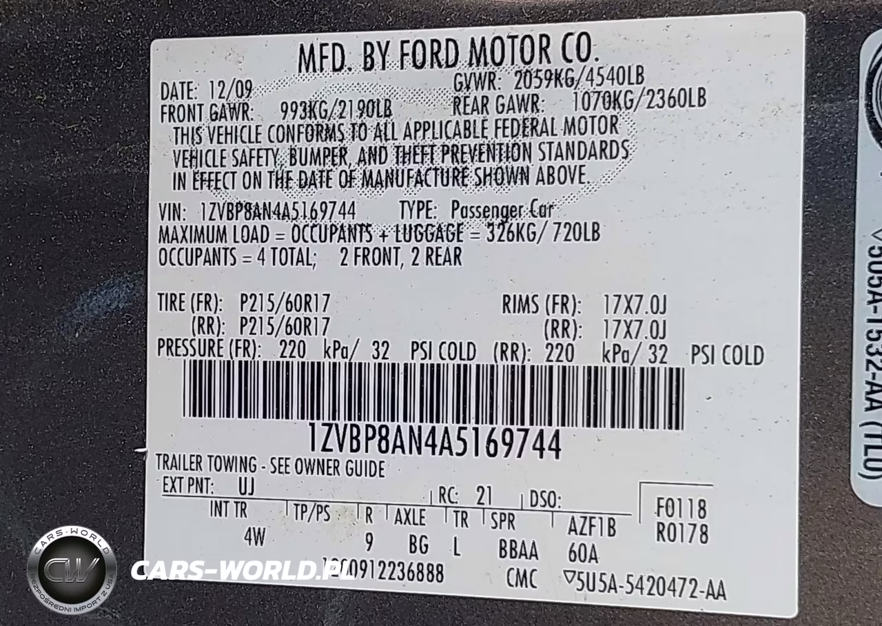 2010 Ford Mustang V6-V6 Premium VIN:1ZVBP8AN4A5169744 - 9