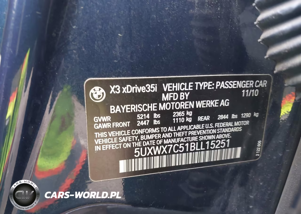 2011 BMW X3 xDrive35I VIN:5UXWX7C51BLL15251 - 9