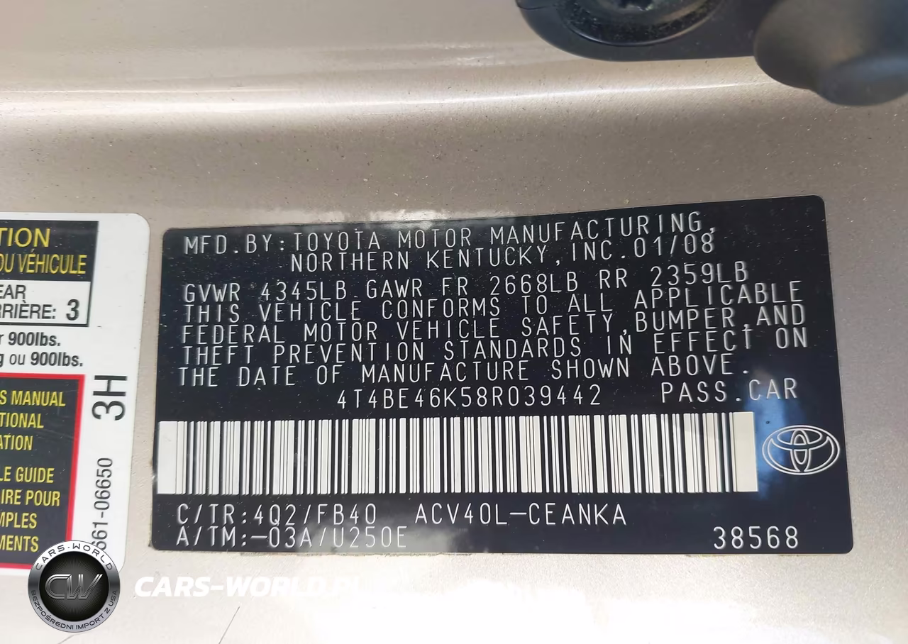 2008 Toyota Camry Le VIN:4T4BE46K58R039442 - 9