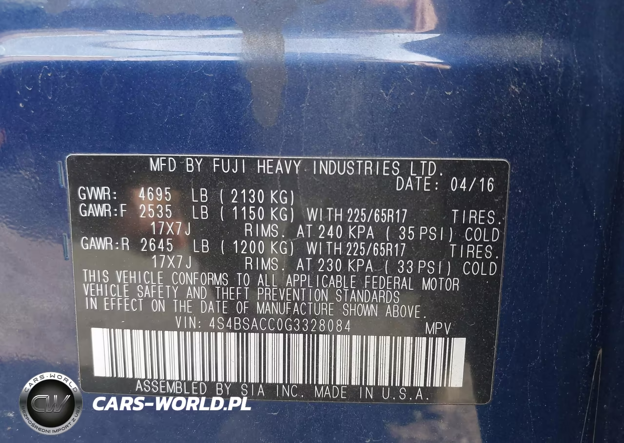 2016 Subaru Outback 2.5I Premium VIN:4S4BSACC0G3328084 - 9
