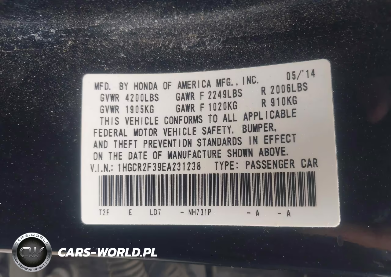 2014 Honda Accord Lx VIN:1HGCR2F39EA231238 - 9