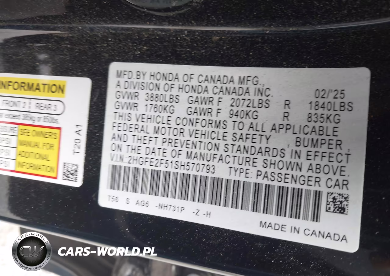 2025 Honda Civic Sport VIN:2HGFE2F51SH570793 - 9