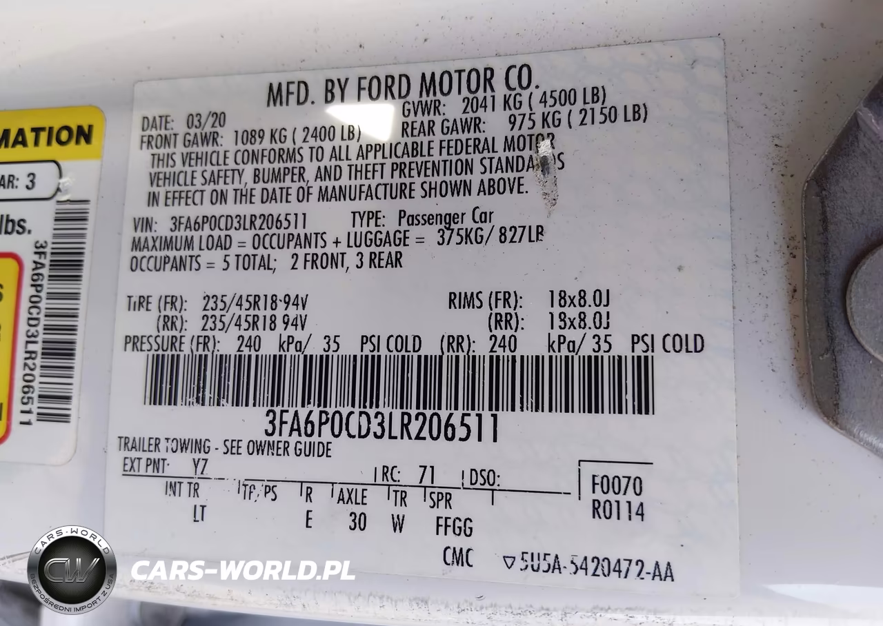 2020 Ford Fusion Sel VIN:3FA6P0CD3LR206511 - 9