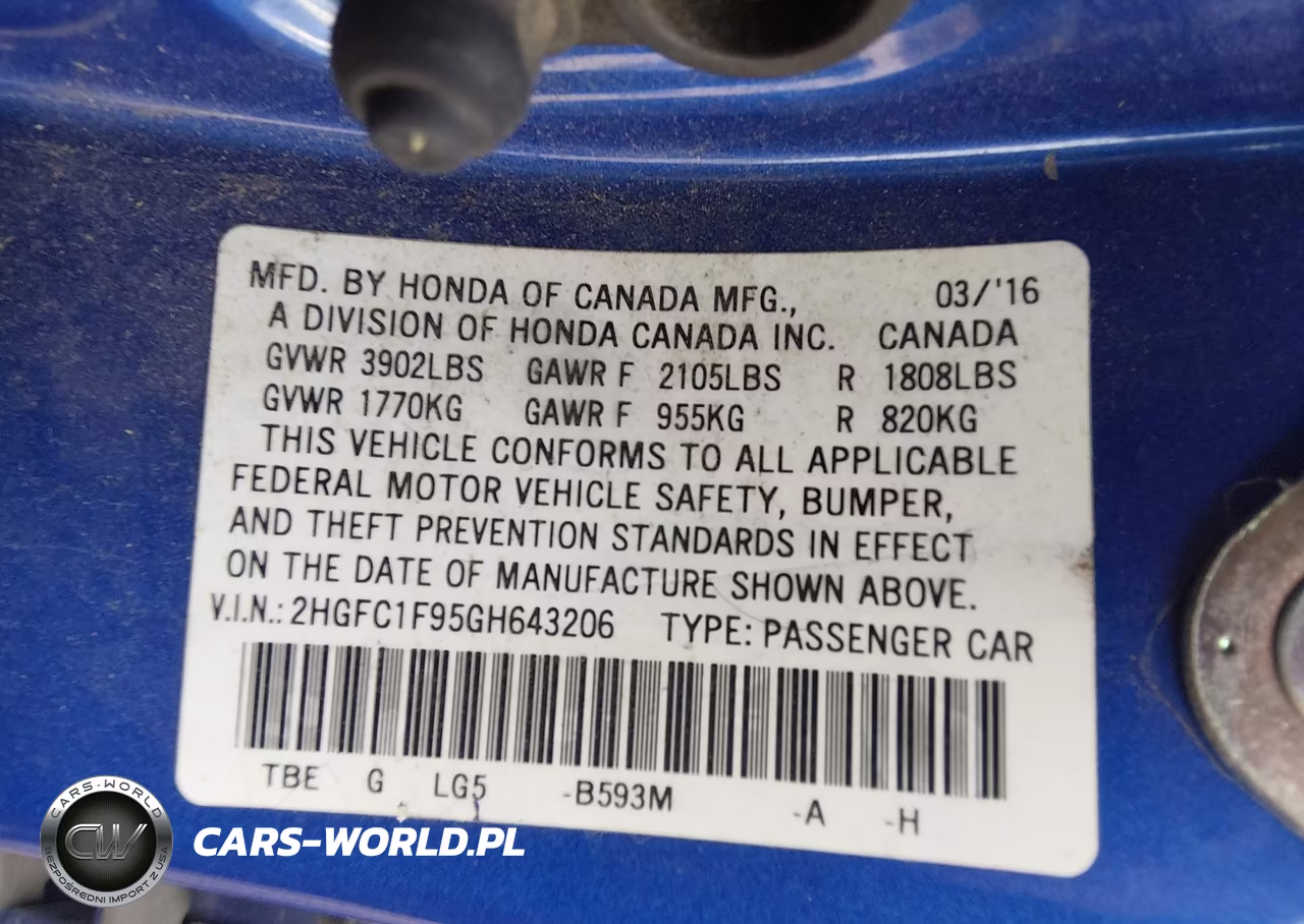 2016 Honda Civic Touring VIN:2HGFC1F95GH643206 - 9