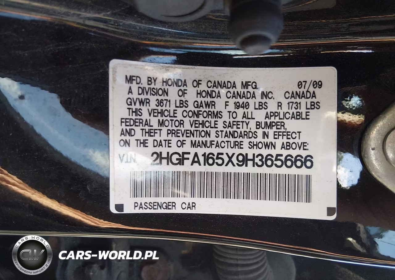 2009 Honda Civic Lx VIN:2HGFA165X9H365666 - 9