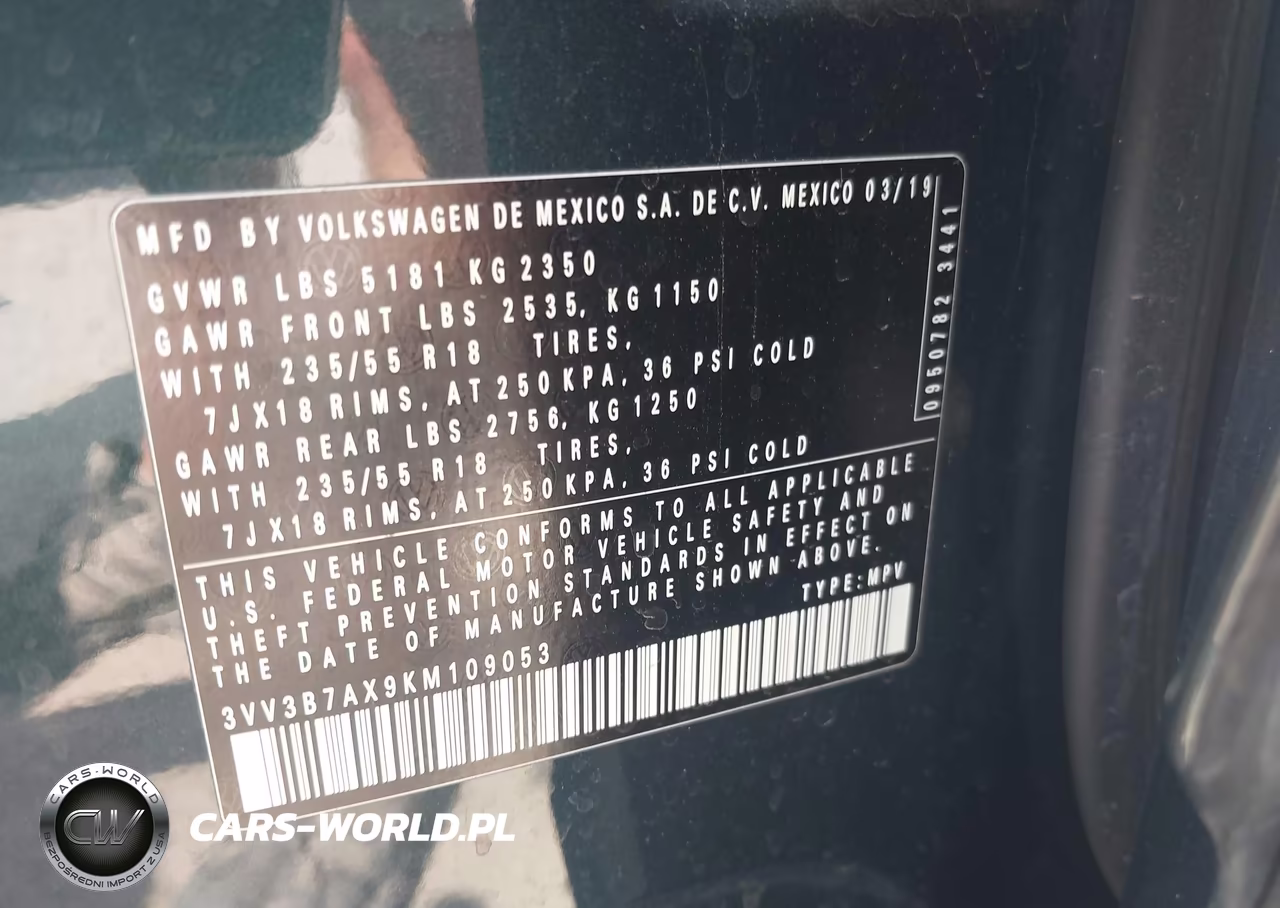 2019 Volkswagen Tiguan 2.0T Se-2.0T Sel-2.0T Sel R-Line-2.0T Sel R-Line Black VIN:3VV3B7AX9KM109053 - 9